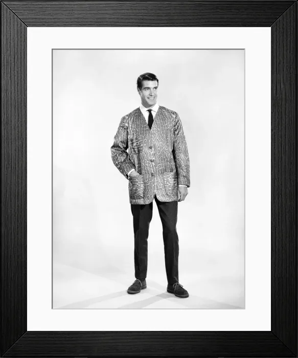 Framed Print : Clothing: Fashion: Menswear: Man (Peter Christian) seen here wearing leopard print jacket
