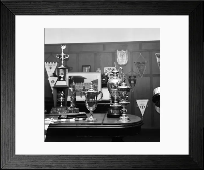 Framed Print : Jock Stein, Manager Celtic Football Club, pictured with trophies, June 1967