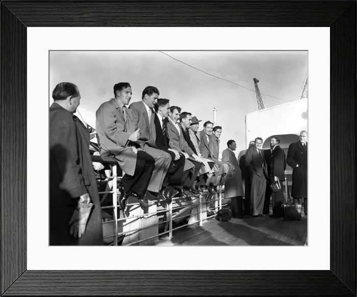 Framed Print : The Australian cricket team arrive in England for the Ashes tour. 13th April 1953