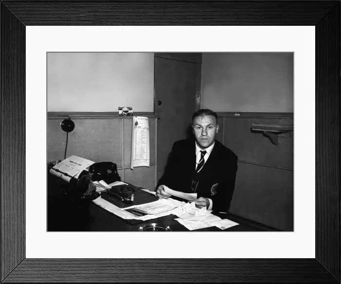 Framed Print : Huddersfield Town manager Bill Shankly in his office at the club. 30th April 1959