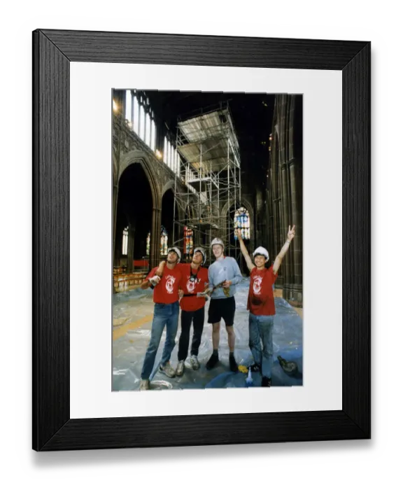 Framed Print : Volunteer Cleaners at Manchester Cathedral, 31st August 1994 Framed Print : Volunteer Cleaners at Manchester Cathedral, 31st August 1994