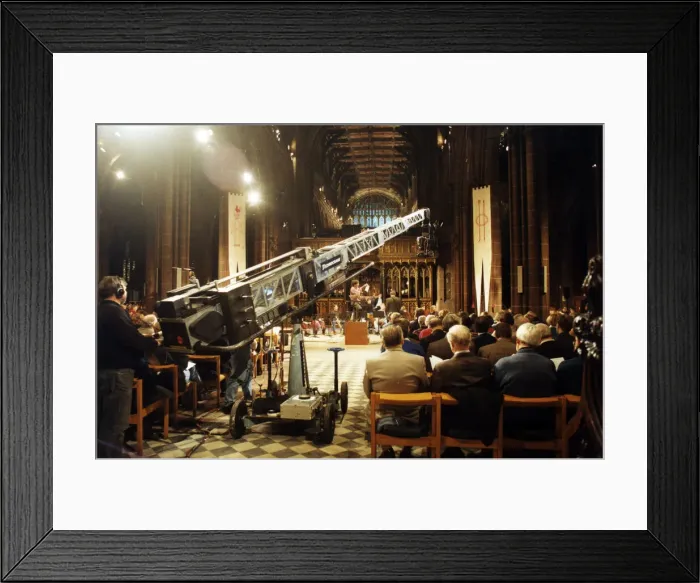 Framed Print : Filming of Songs of Praise, BBC Television Programme at Manchester Cathedral Framed Print : Filming of Songs of Praise, BBC Television Programme at Manchester Cathedral