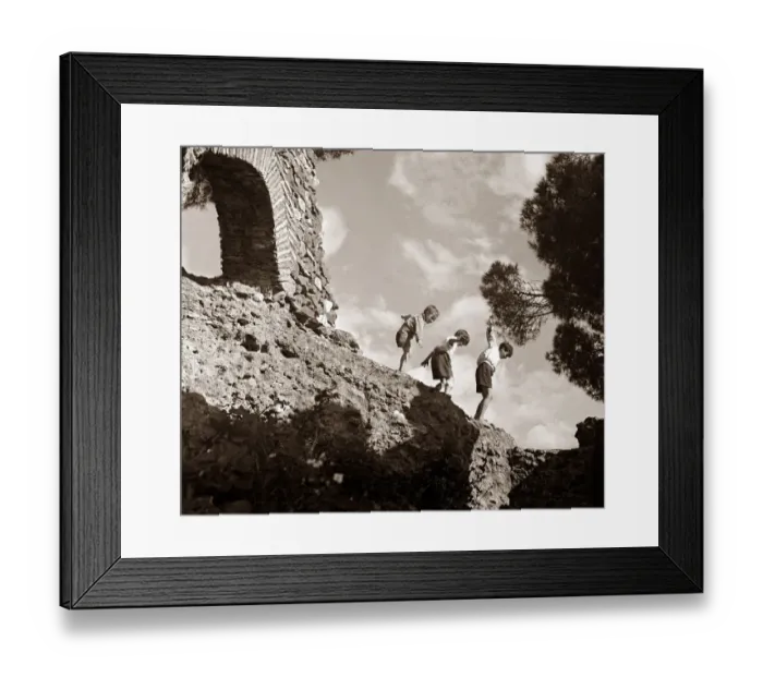 Framed Print : Children climbing amongst the ruins of a castle circa 1950 childhood holidays