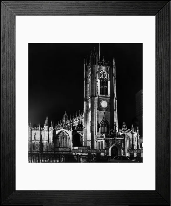 Framed Print : New floodlighting at Manchester Cathedral, Circa 1960. Manchester Cathedral is a medieval