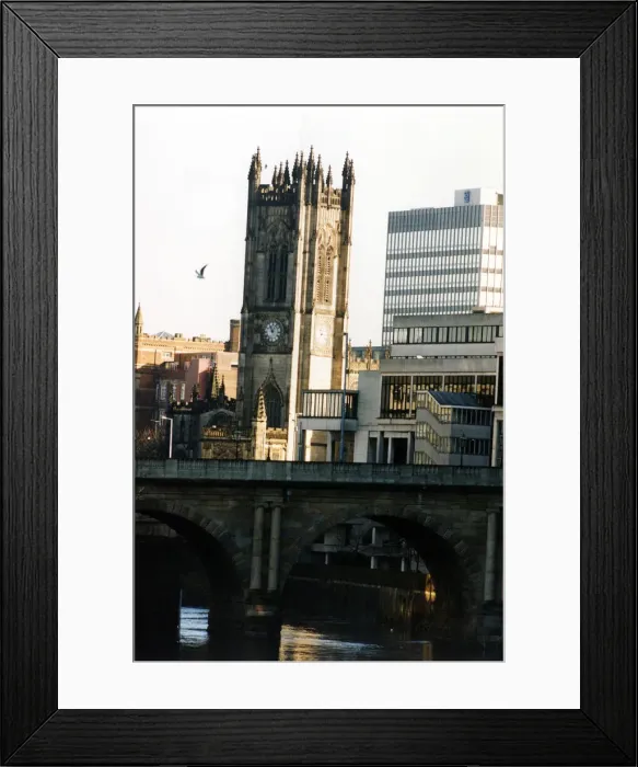 Framed Print : Manchester Cathedral and River Irwell, 14th February 1995 Framed Print : Manchester Cathedral and River Irwell, 14th February 1995