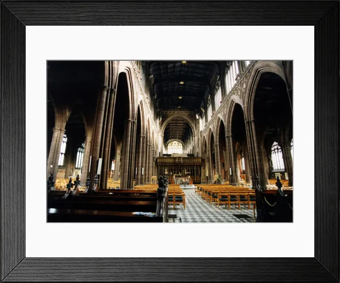 Framed Print : Manchester Cathedral, 14th February 1995. Manchester Cathedral is a medieval church Framed Print : Manchester Cathedral, 14th February 1995. Manchester Cathedral is a medieval church