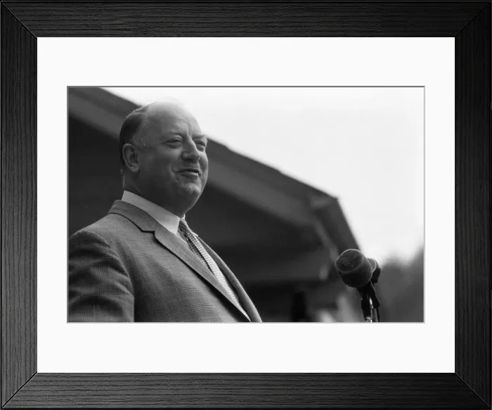 Framed Print : Dr Richard Beeching, Chairman of British Railways, reopens the Dart Valley Railway Framed Print : Dr Richard Beeching, Chairman of British Railways, reopens the Dart Valley Railway