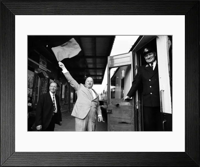 Framed Print : Dr Richard Beeching, Chairman of British Railways, reopens the Dart Valley Railway