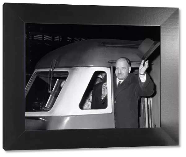 Dr Richard Beeching, Chairman of British Railways, Photo-call taking a ride on a diesel