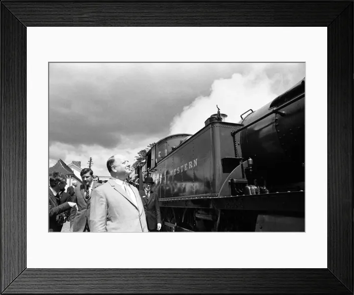 Framed Print : Dr Richard Beeching, Chairman of British Railways, reopens the Dart Valley Railway Framed Print : Dr Richard Beeching, Chairman of British Railways, reopens the Dart Valley Railway
