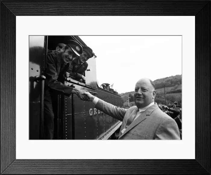 Framed Print : Dr Richard Beeching, Chairman of British Railways, reopens the Dart Valley Railway Framed Print : Dr Richard Beeching, Chairman of British Railways, reopens the Dart Valley Railway