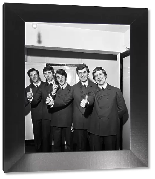 The Moody Blues, give a thumbs up after learning that they are Top of the Pops