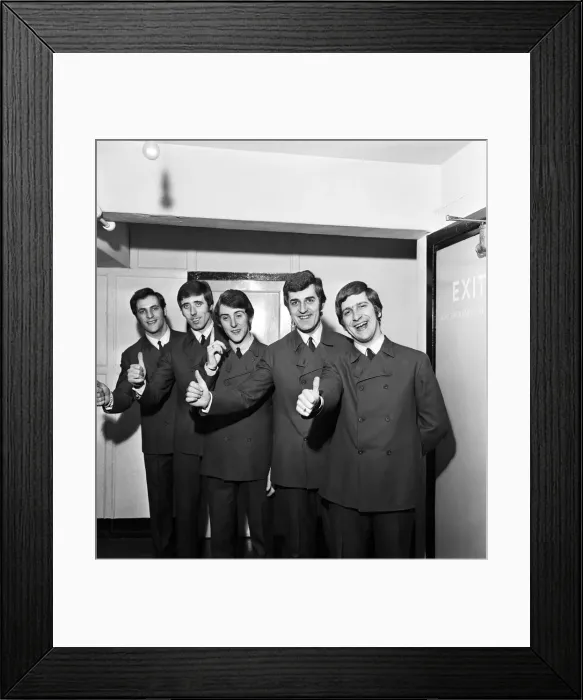Framed Print : The Moody Blues, give a thumbs up after learning that they are Top of the Pops
