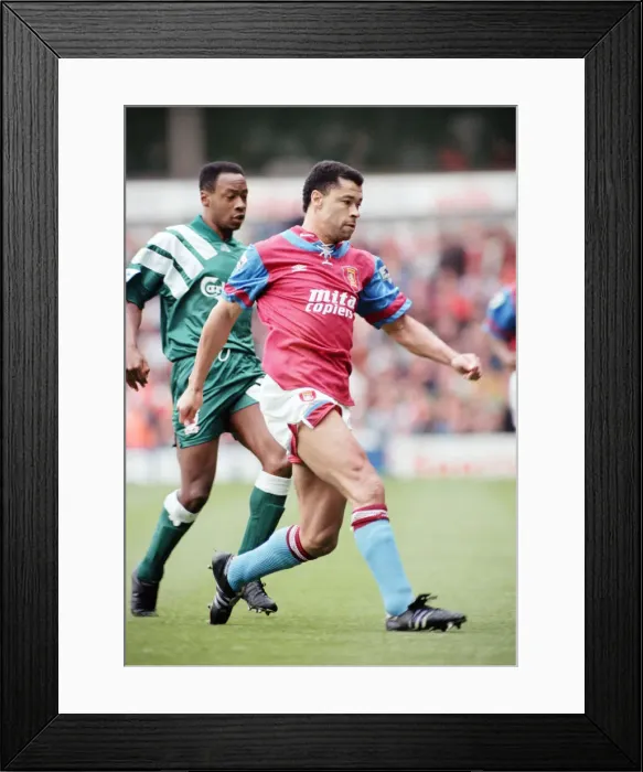 Framed Print : Aston Villa footballer Paul McGrath in action during their Premier league match against Framed Print : Aston Villa footballer Paul McGrath in action during their Premier league match against