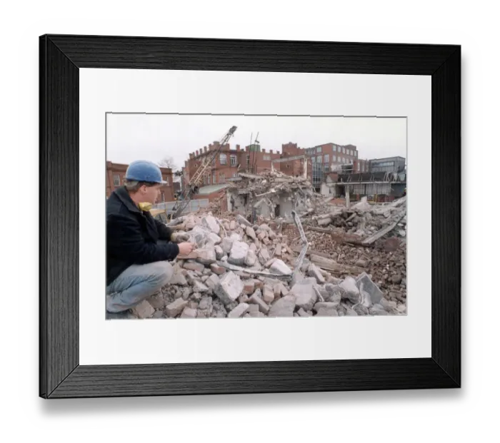 Framed Print : Carl Armes surveys the remains of the Courtaulds site in Foleshill, Coventry