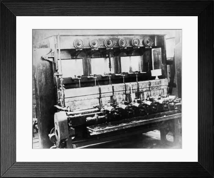 Framed Print : The first viscose yarn spinning machine installed at Courtaulds main works in Coventry in Framed Print : The first viscose yarn spinning machine installed at Courtaulds main works in Coventry in