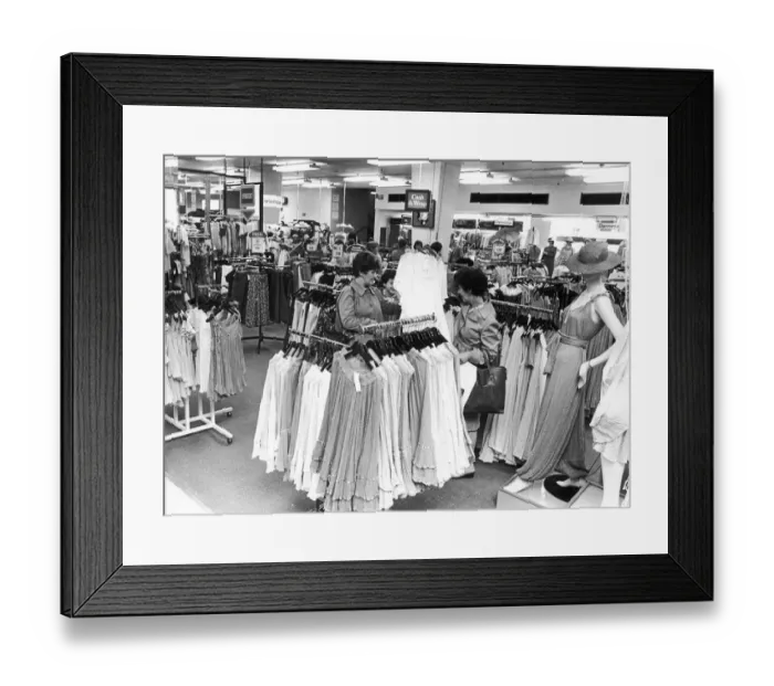 Framed Print : Greek Fashions just a small part of Owen Owen ladies fashion department. 10th June 1983