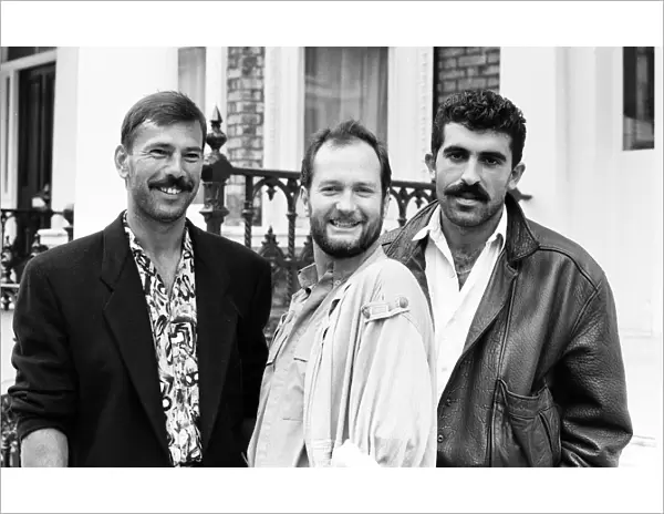Kenny Everett, Comedian, with boyfriends, Nikolai Grishanovich (left