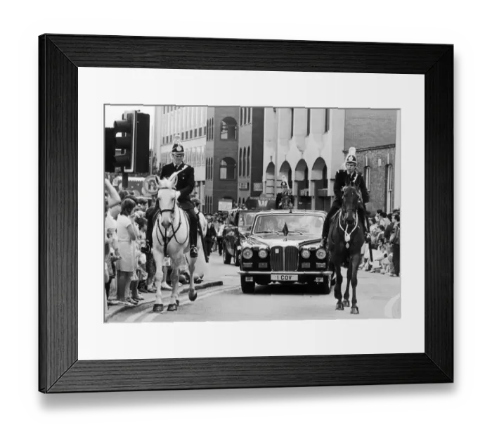 Framed Print : mounted policemen escort the Lord Mayors car at the head of the 1985 Coventry carnival Framed Print : mounted policemen escort the Lord Mayors car at the head of the 1985 Coventry carnival