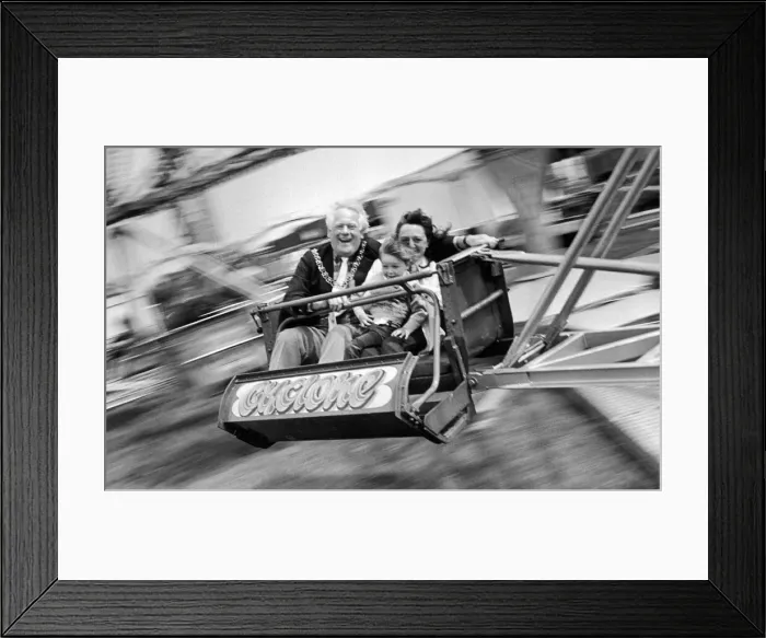 Framed Print : The Lord Mayor of Coventry Councillor Jeff White gets in a spin with three year old