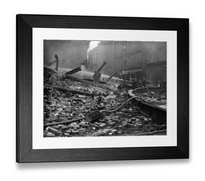 Framed Print : Bomb damage to High Street in Birmingham, after air raid on night of 9th April 1941