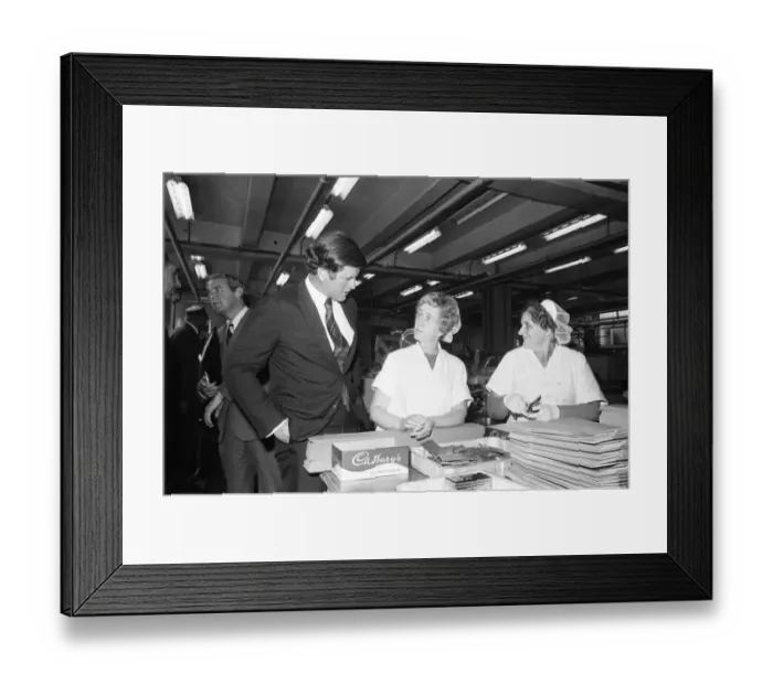 Framed Print : Senator Edward Kennedy seen here chatting to two of the Cadbury work force during his Framed Print : Senator Edward Kennedy seen here chatting to two of the Cadbury work force during his