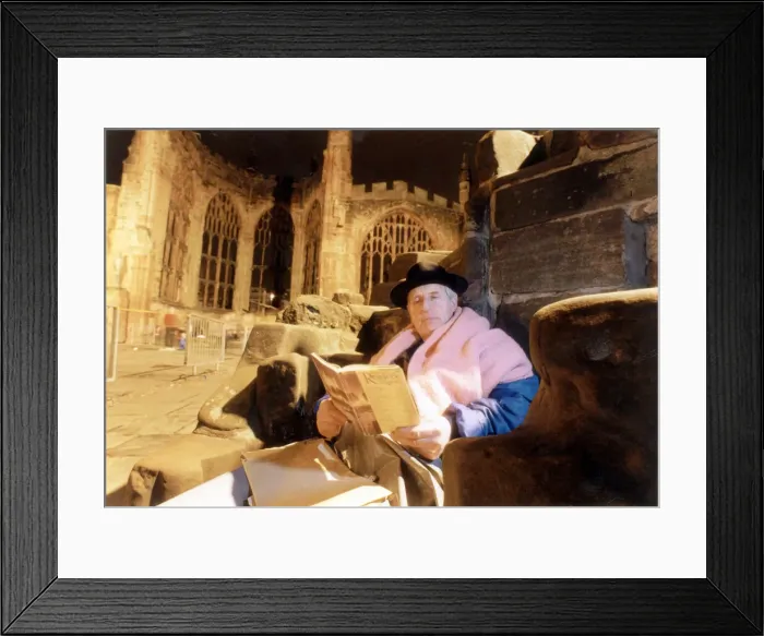Framed Print : Coventry Cathedral Cyrenian Sleep Out. Tile Hill man Fred Nash gets started on a Framed Print : Coventry Cathedral Cyrenian Sleep Out. Tile Hill man Fred Nash gets started on a