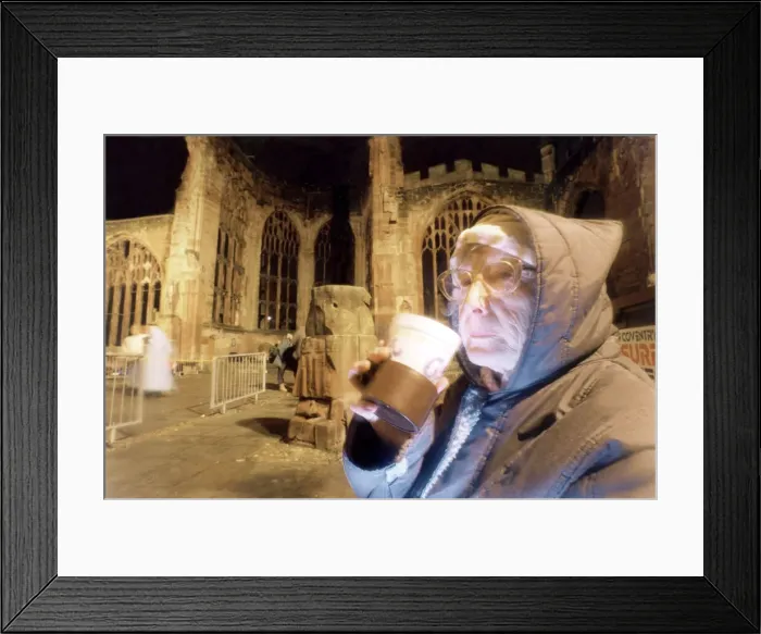 Framed Print : Coventry Cathedral Cyrenian Sleep Out. Kathleen Bouton Sparkes aged 76