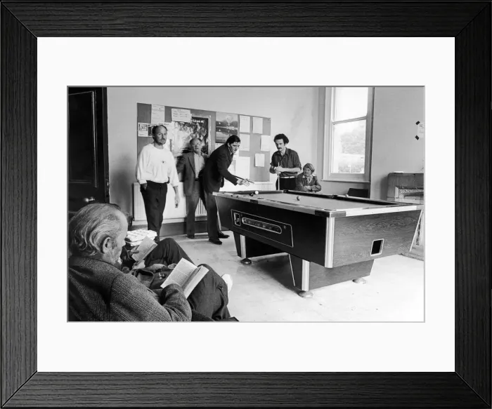 Framed Print : Scenes inside Norton house showing people playing pool in the games room