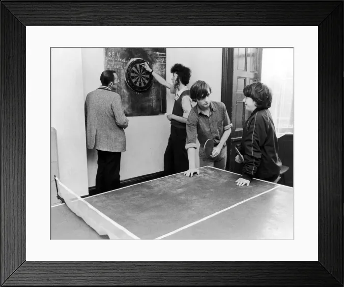 Framed Print : Scenes inside Norton house showing people playing table tennis Framed Print : Scenes inside Norton house showing people playing table tennis