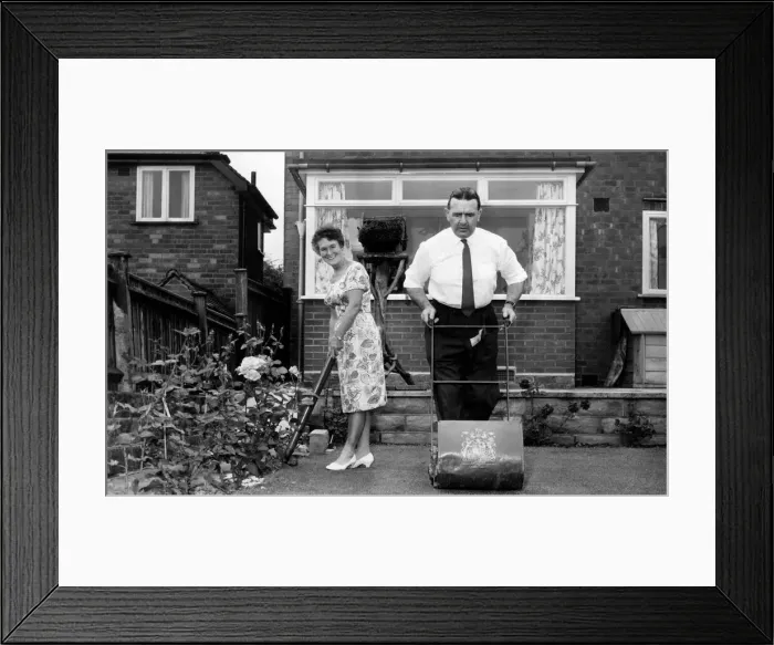 Framed Print : Warwickshire County Cricket Club secretary Leslie Deakins with his wife Norah working in Framed Print : Warwickshire County Cricket Club secretary Leslie Deakins with his wife Norah working in