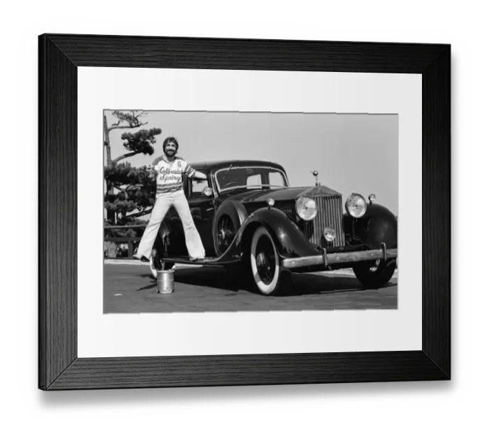 Framed Print : Keith Moon, drummer of The Who rock group and with his 1929 built Rolls Royce Phantom car