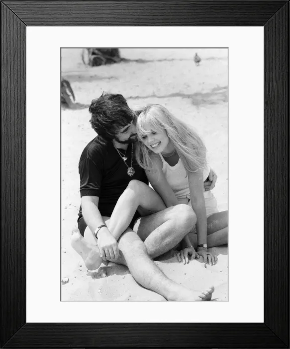 Framed Print : Keith Moon, drummer of The Who rock group with model Annette Lax in the resort of Malibu Framed Print : Keith Moon, drummer of The Who rock group with model Annette Lax in the resort of Malibu