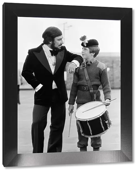 Keith Moon, drummer of The Who rock group, on parade with an Army Cadet Corps in North