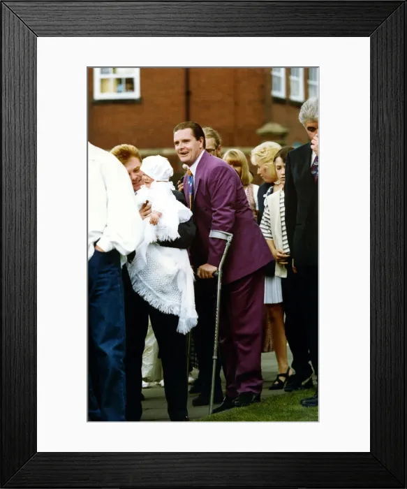 Framed Print : Footballer Paul Gascoigne - Gazza Paul Gascoigne attends the christening of his