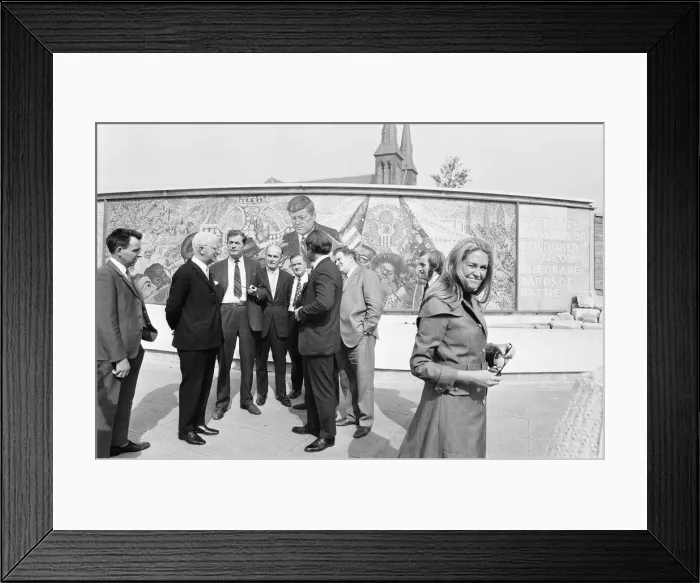 Framed Print : Senator Edward Kennedy and his party at the memorial to his brother, John Framed Print : Senator Edward Kennedy and his party at the memorial to his brother, John