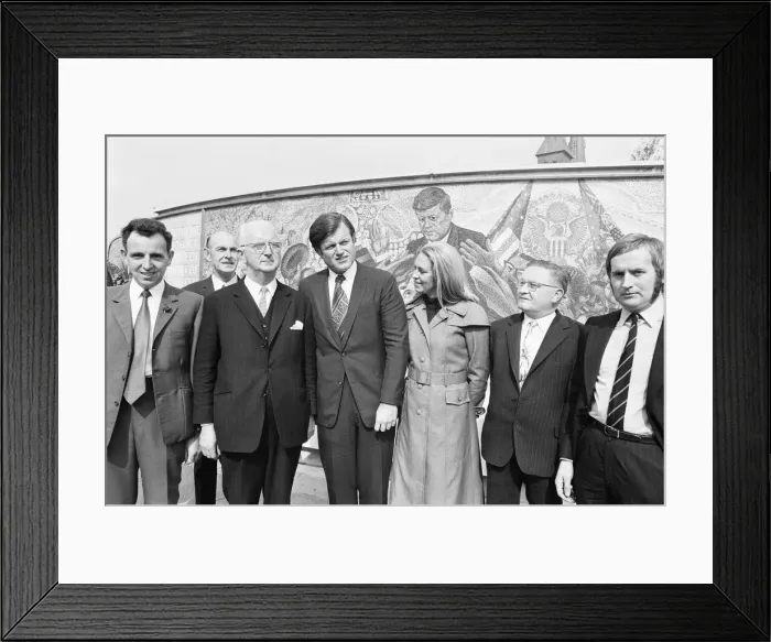 Framed Print : Senator Edward Kennedy and his party at the memorial to his brother, John Framed Print : Senator Edward Kennedy and his party at the memorial to his brother, John