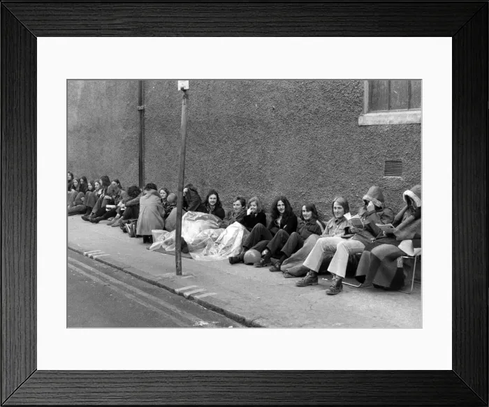 Framed Print : Rolling Stones fans queue for tickets outside the Apollo Centre, Glasgow, Scotland