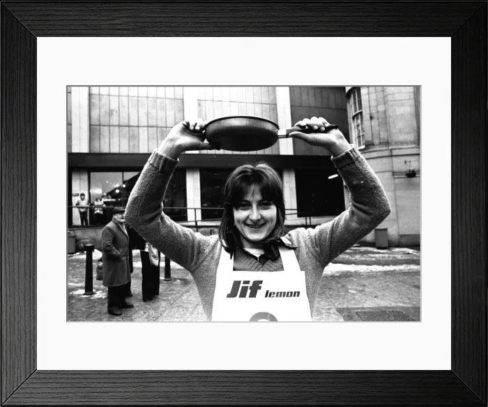 Framed Print : The Shrove Tuesday Jiff Lemons Pancake Race in Clayton Street Framed Print : The Shrove Tuesday Jiff Lemons Pancake Race in Clayton Street