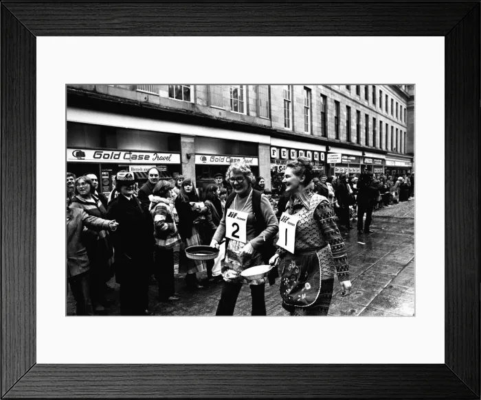 Framed Print : The Shrove Tuesday Jiff Lemons Pancake Race in Clayton Street Framed Print : The Shrove Tuesday Jiff Lemons Pancake Race in Clayton Street