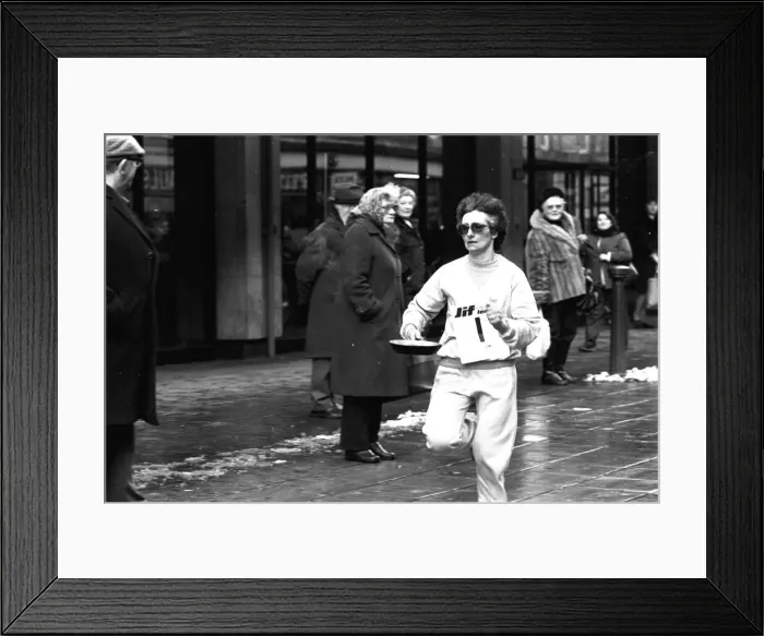 Framed Print : The Shrove Tuesday Jiff Lemons Pancake Race in Clayton Street Framed Print : The Shrove Tuesday Jiff Lemons Pancake Race in Clayton Street