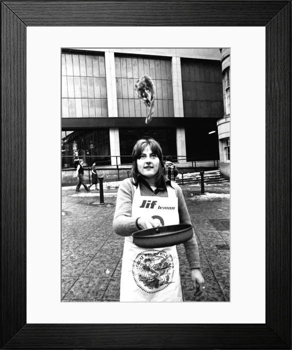 Framed Print : The Shrove Tuesday Jiff Lemons Pancake Race in Clayton Street Framed Print : The Shrove Tuesday Jiff Lemons Pancake Race in Clayton Street