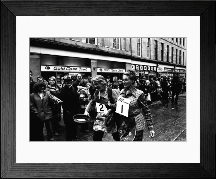 Framed Print : The Shrove Tuesday Jiff Lemons Pancake Race in Clayton Street