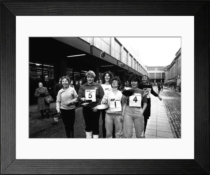 Framed Print : The Shrove Tuesday Jiff Lemons Pancake Race in Clayton Street Framed Print : The Shrove Tuesday Jiff Lemons Pancake Race in Clayton Street