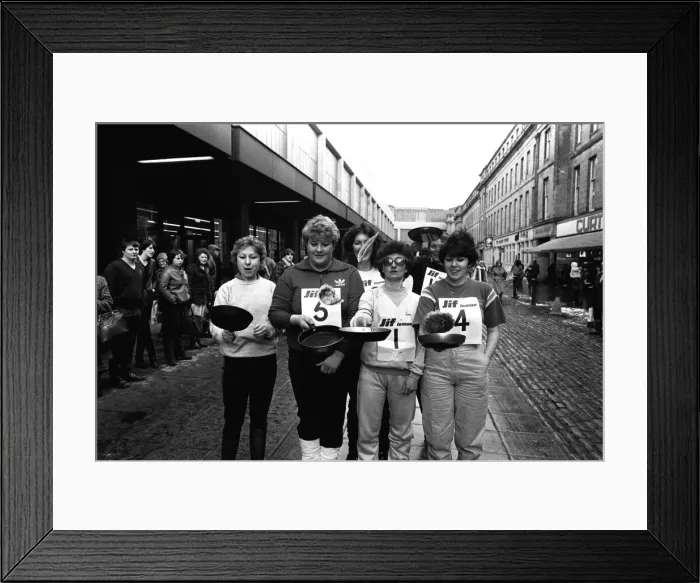 Framed Print : The Shrove Tuesday Jiff Lemons Pancake Race in Clayton Street Framed Print : The Shrove Tuesday Jiff Lemons Pancake Race in Clayton Street