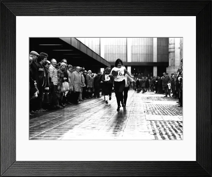 Framed Print : The Shrove Tuesday Jiff Lemons Pancake Race in Clayton Street Framed Print : The Shrove Tuesday Jiff Lemons Pancake Race in Clayton Street