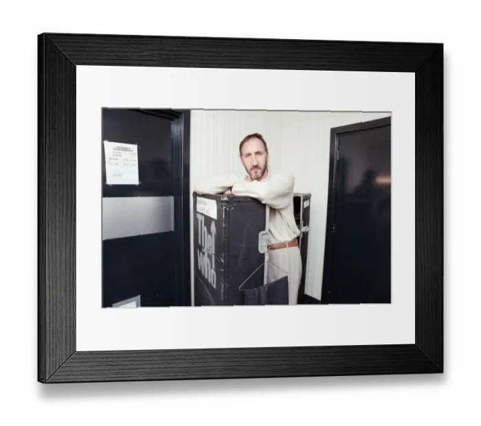 Framed Print : Pete Townshend of British rock group The Who backstage before at the Birmingham NEC Arena Framed Print : Pete Townshend of British rock group The Who backstage before at the Birmingham NEC Arena