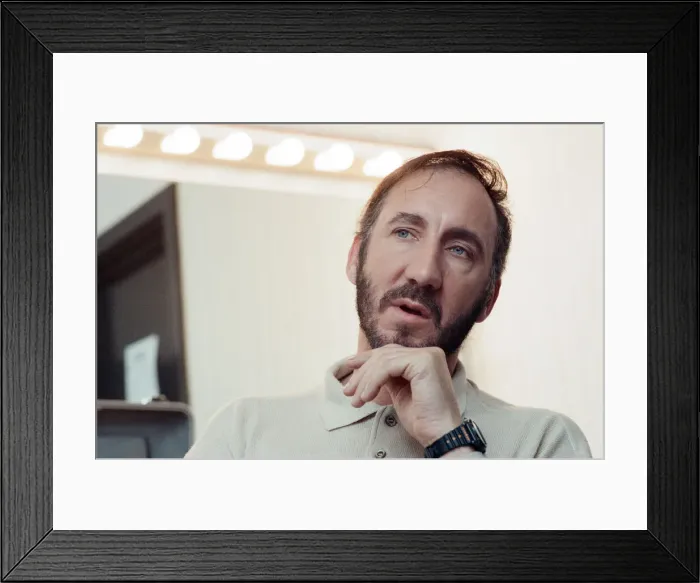 Framed Print : Pete Townshend of British rock group The Who backstage before at the Birmingham NEC Arena Framed Print : Pete Townshend of British rock group The Who backstage before at the Birmingham NEC Arena