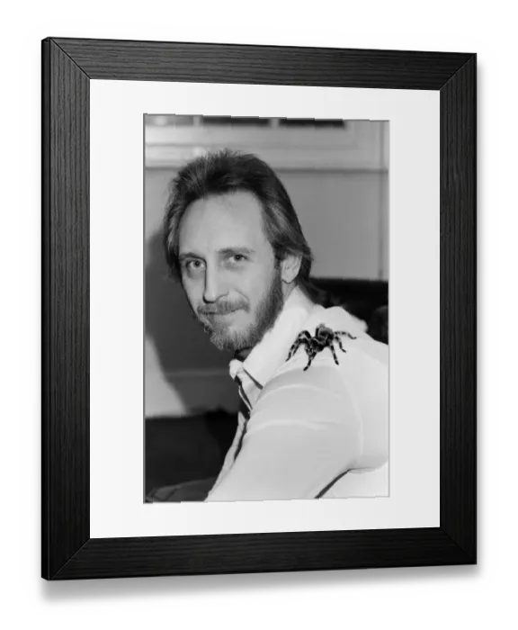 Framed Print : John Entwistle, bass guitarist of British rock group The Who with his pet tarantula Doris Framed Print : John Entwistle, bass guitarist of British rock group The Who with his pet tarantula Doris
