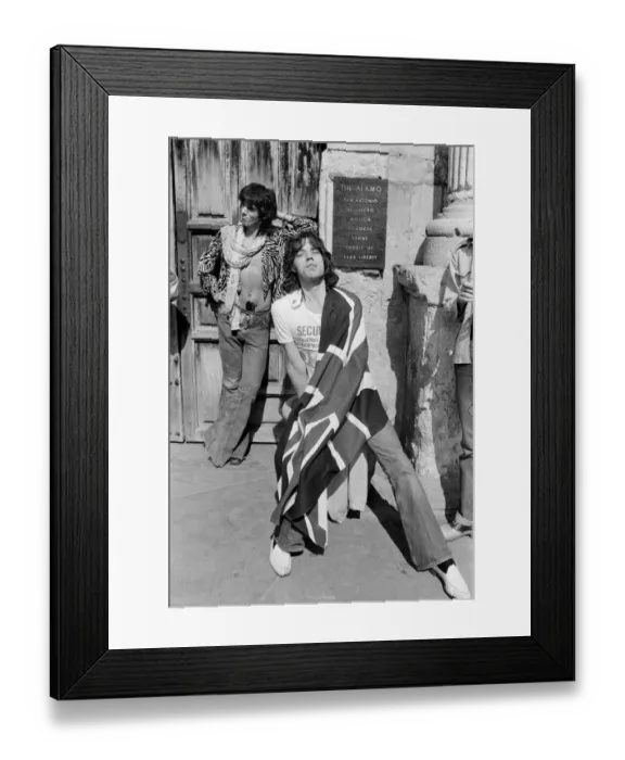 Framed Print : Mick Jagger (with Union Jack flag) and his Rolling Stones band stand at the famous Alamo Framed Print : Mick Jagger (with Union Jack flag) and his Rolling Stones band stand at the famous Alamo